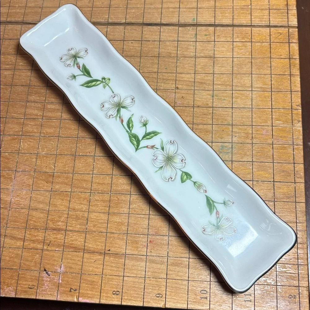 Lefton China 3 Dishes Lily of the Valley Leaf, Dogwood Tray Shape, Floral Design